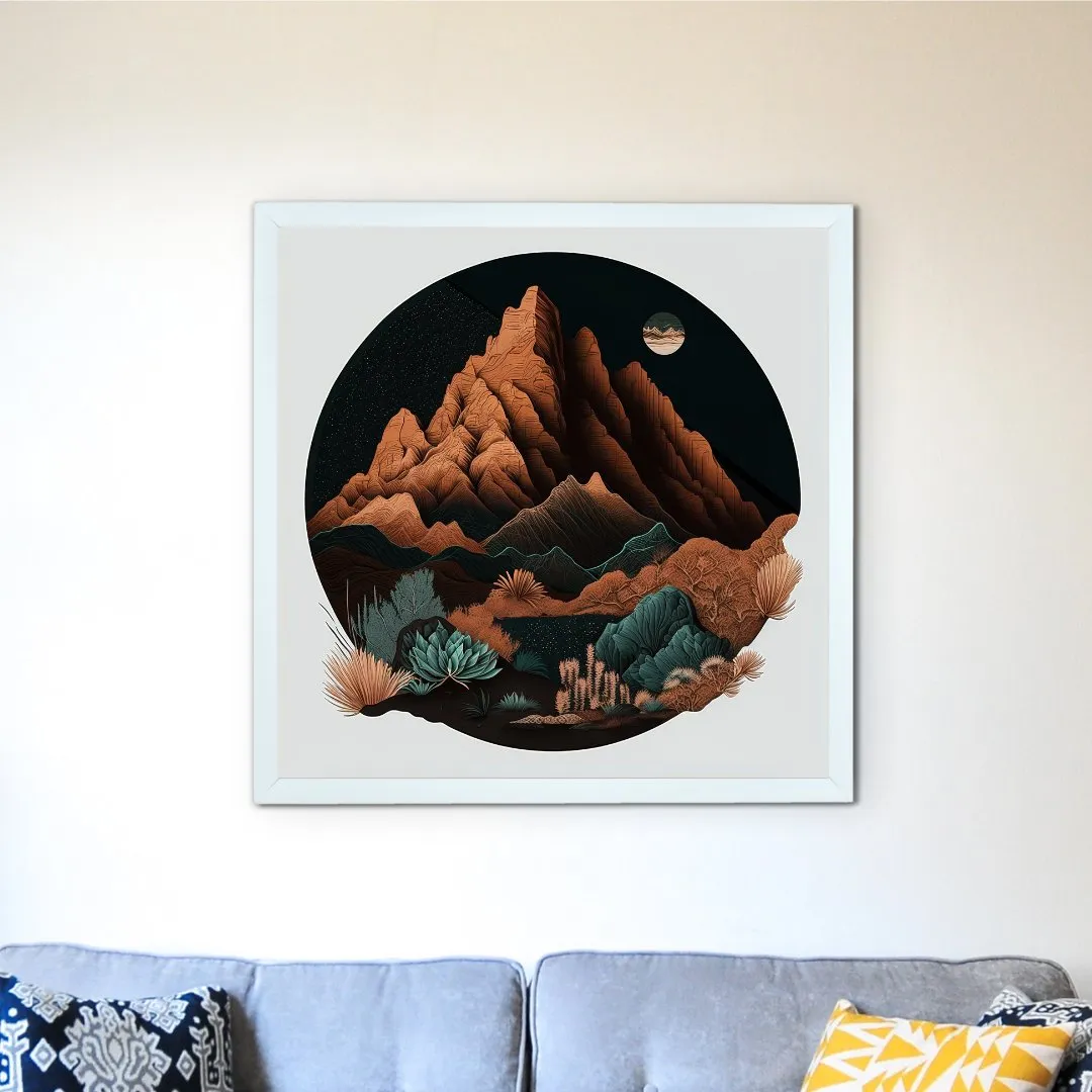 Sowpeace's Handcrafted Bohemian Mountain Abstract Art – Premium Framed Wall Decor Inspired by Indian Artforms