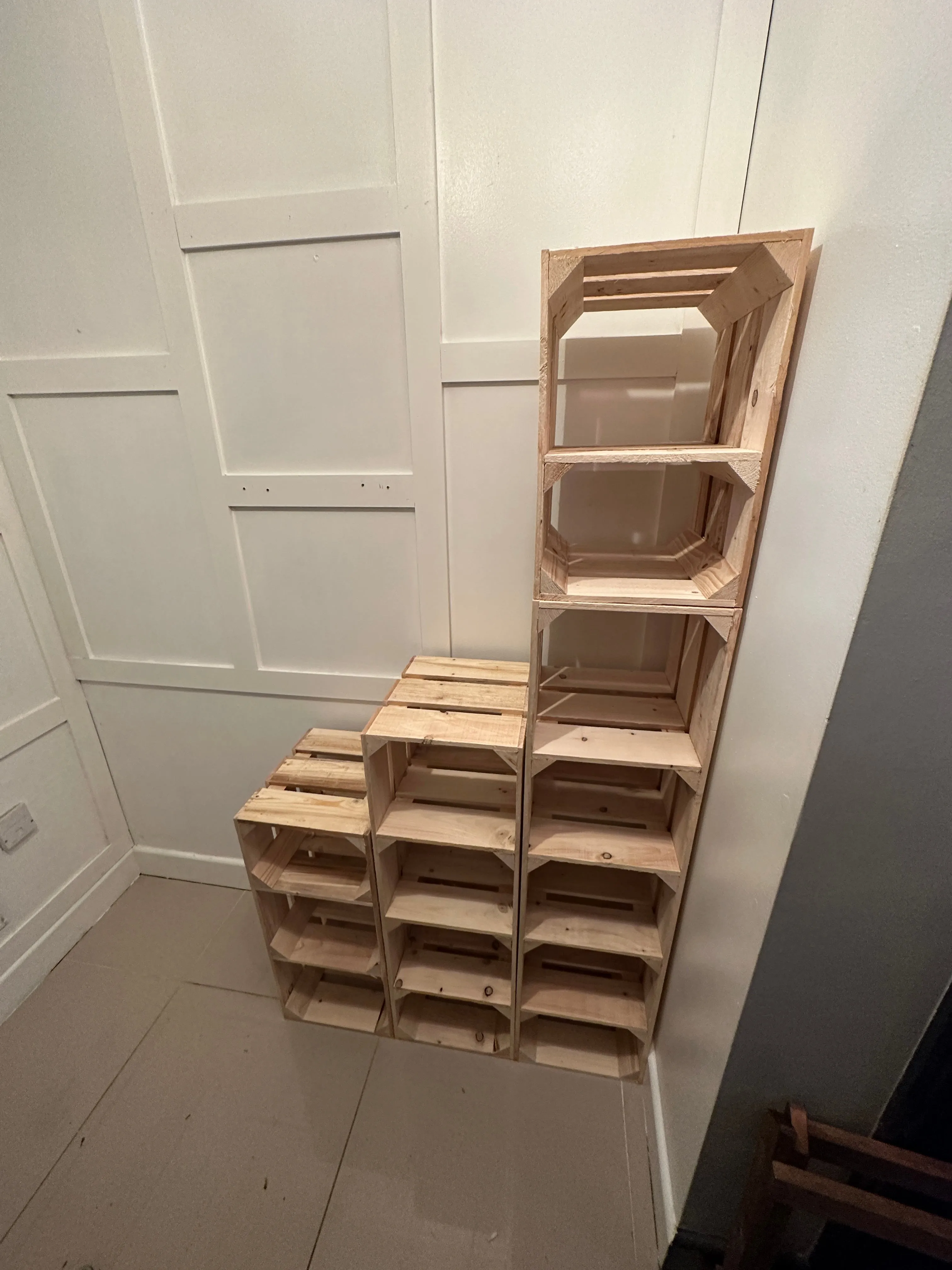 Tall SHOE RACK - wooden rustic Orange crate shoe rack