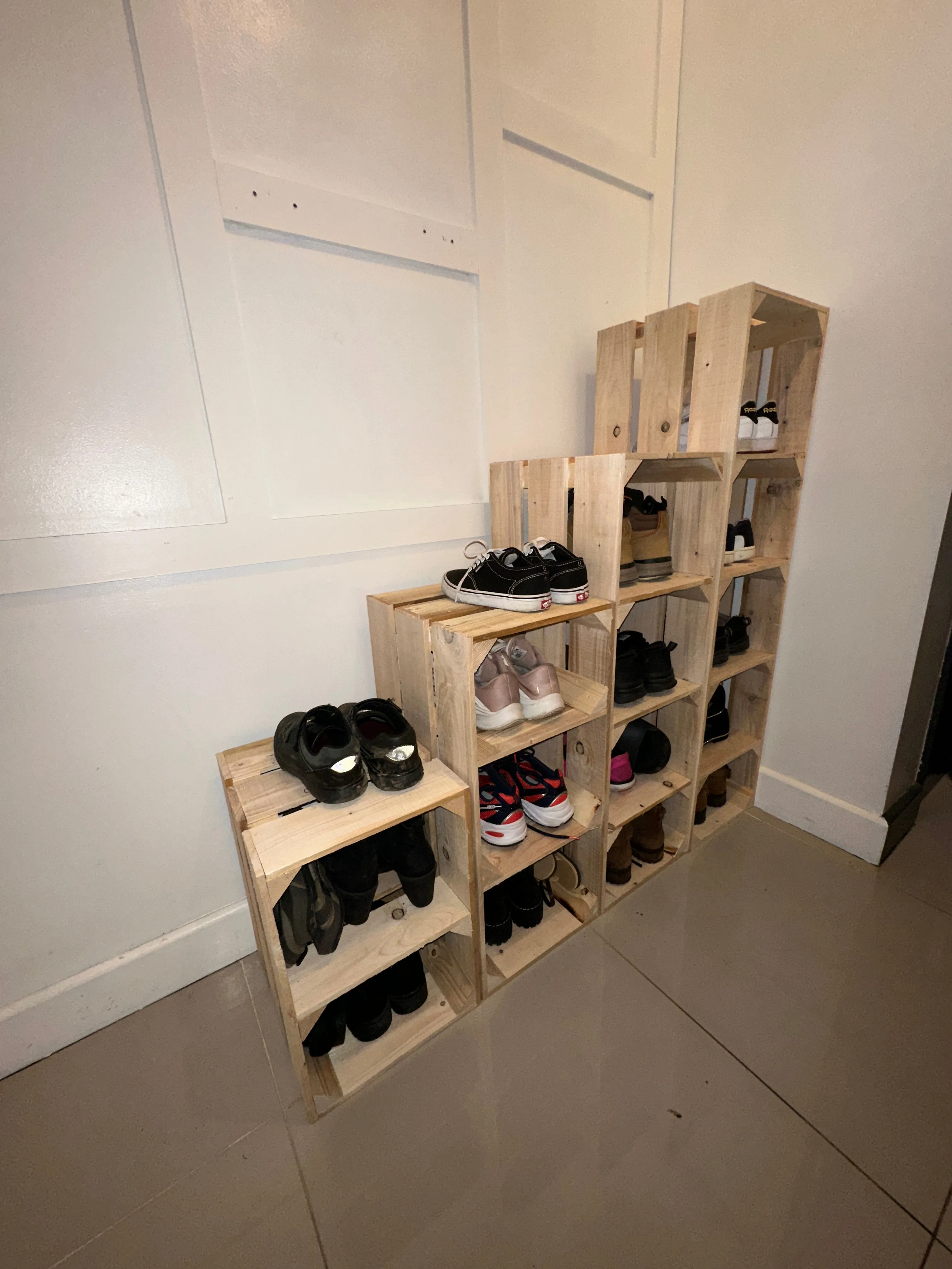 Tall SHOE RACK - wooden rustic Orange crate shoe rack