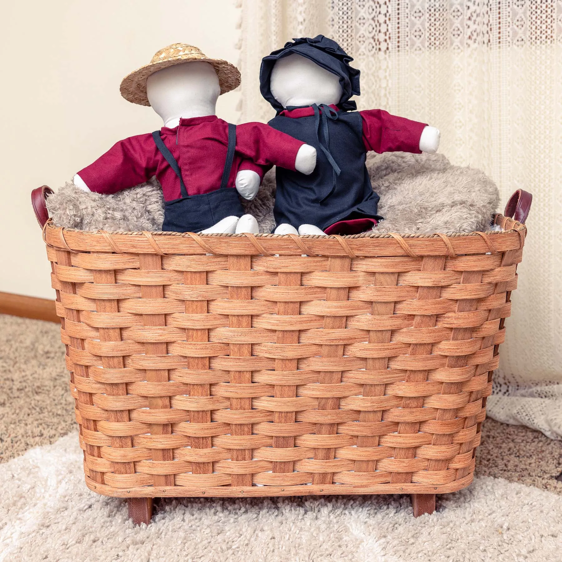 Throw Blanket Basket | Decorative Amish Wicker Living Room Storage