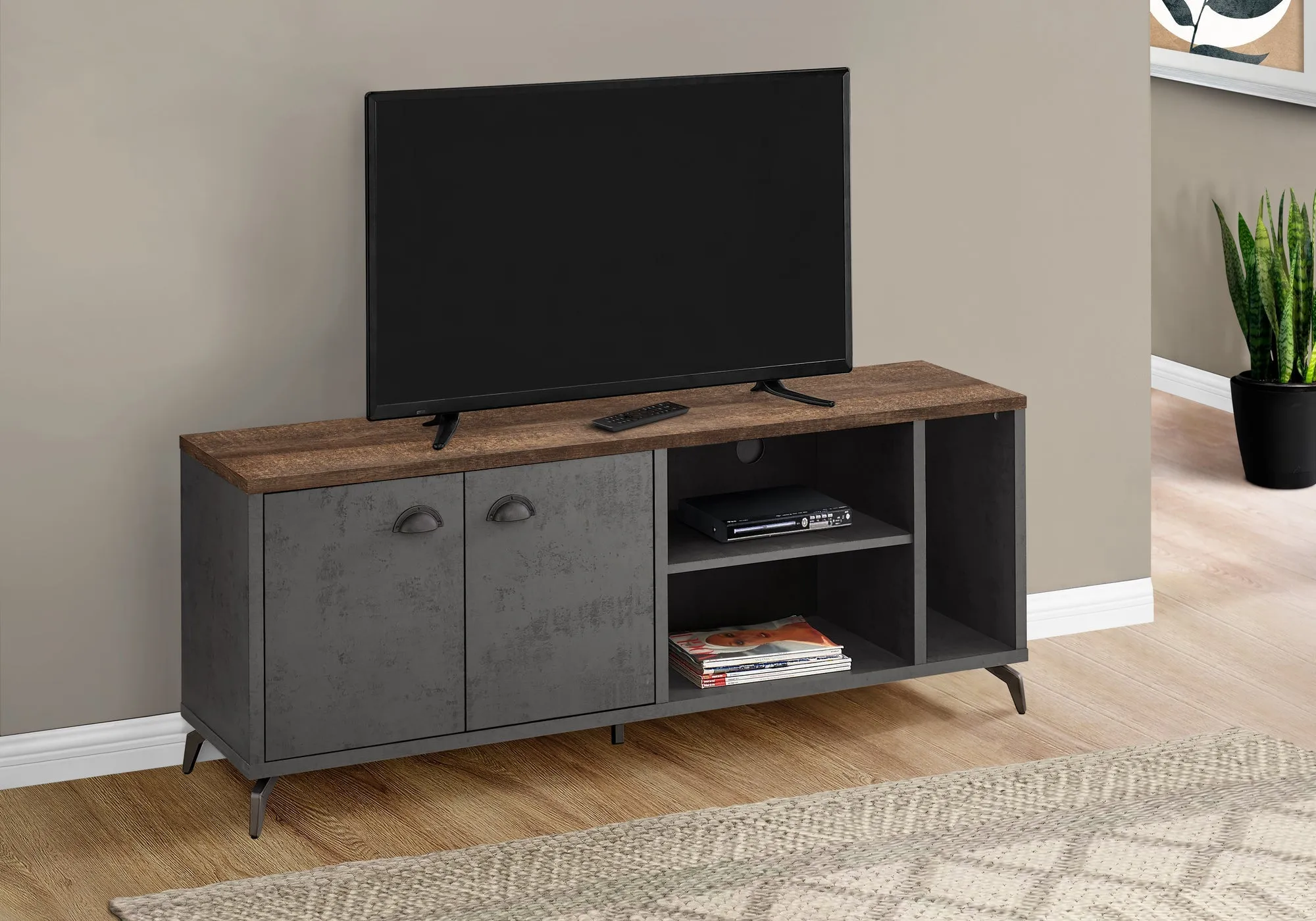 Tv Stand - 60"L / Grey Concrete / Medium Brown Reclaimed