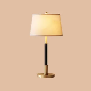 Vintage Brass Bedside Table Lamp with Single Bulb, Tapered Design and Fabric Shade