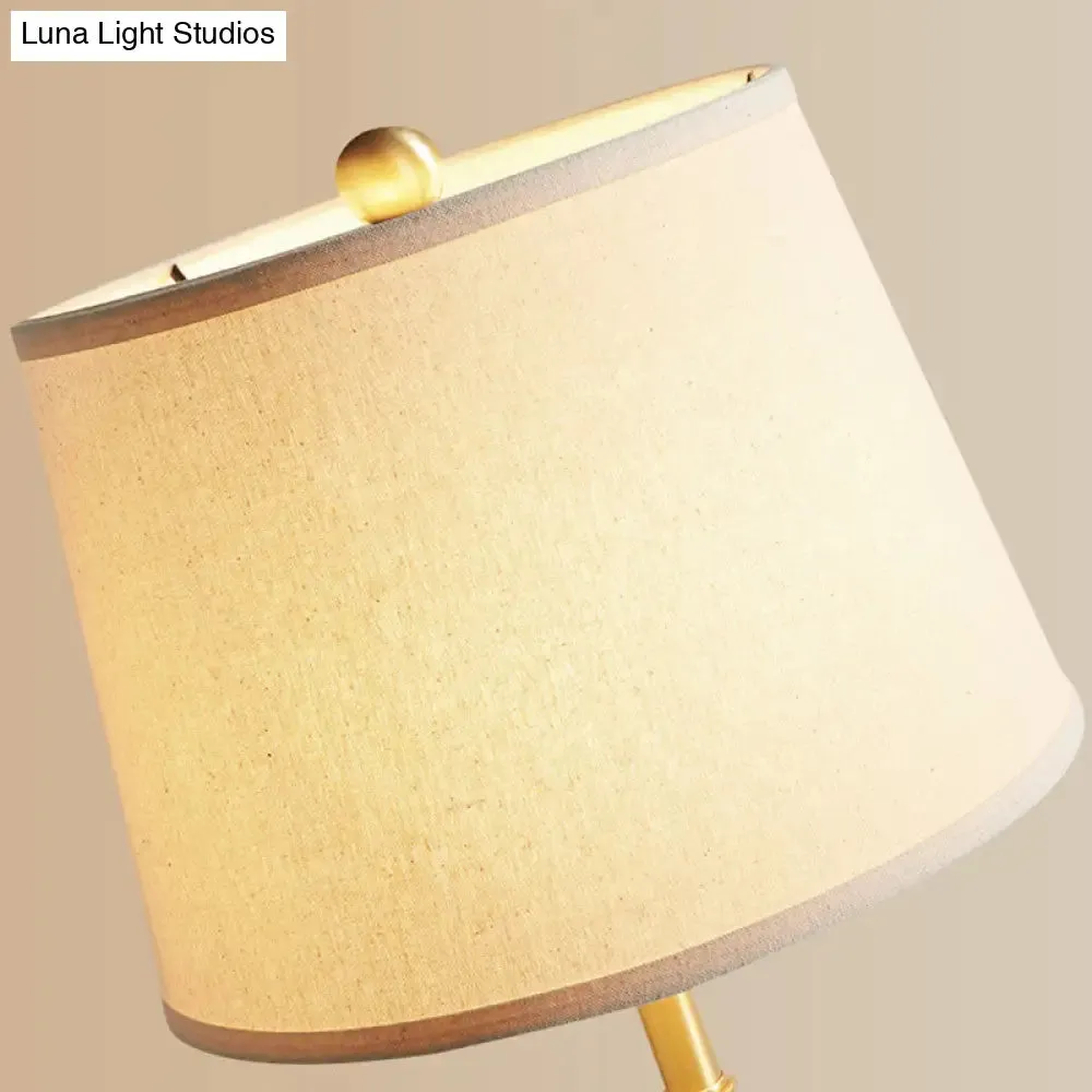 Vintage Brass Bedside Table Lamp with Single Bulb, Tapered Design and Fabric Shade