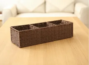 Woven Straw Storage basket with 3 Compartments, Wicker Storage Basket, Rectangle Storage Basket for Living Room